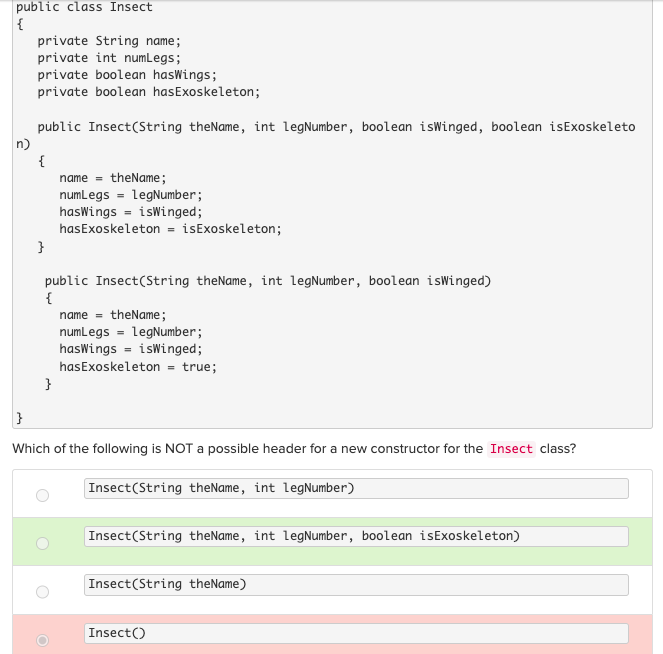 public class Insect private String name | StudyX