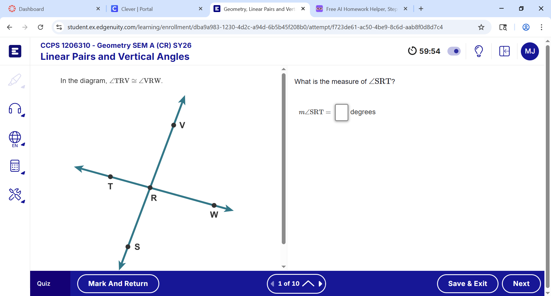 Srt Calculation In the diagram, $ TRV VRW$. What is | StudyX