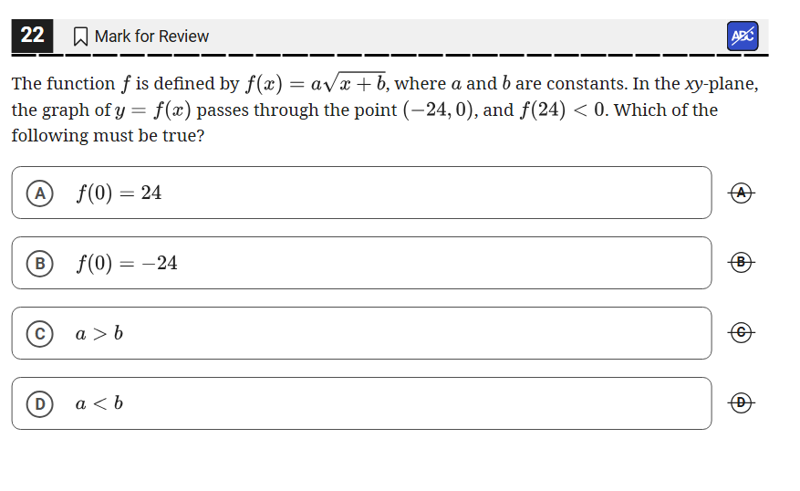 22 Mark for Review The function $f$ is | StudyX