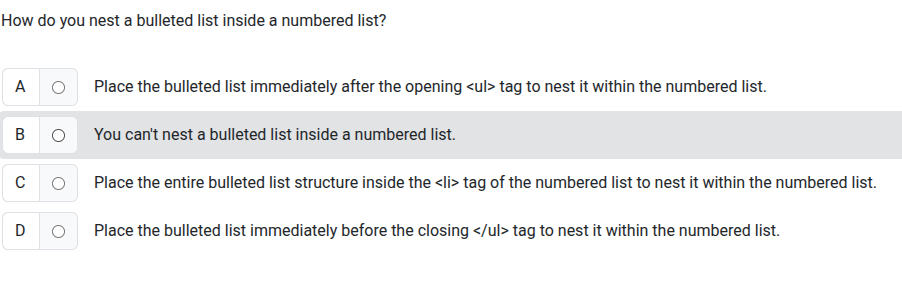 How do you nest a bulleted list inside a | StudyX