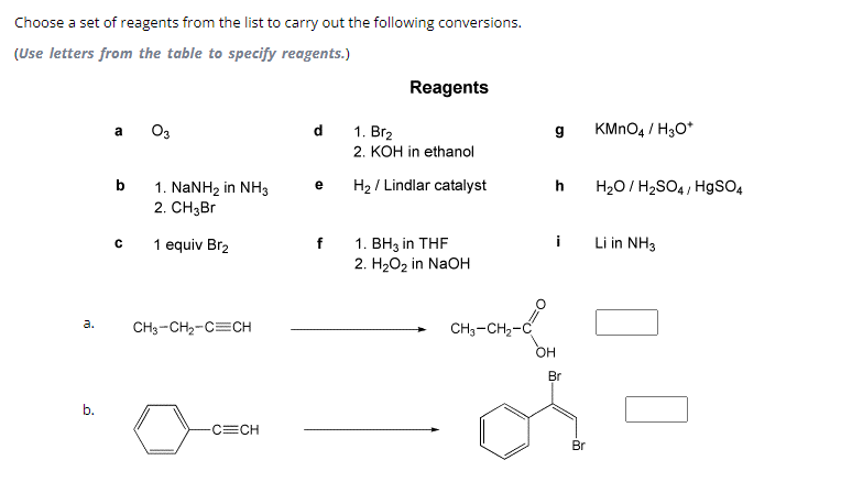Choose a set of reagents from the list to