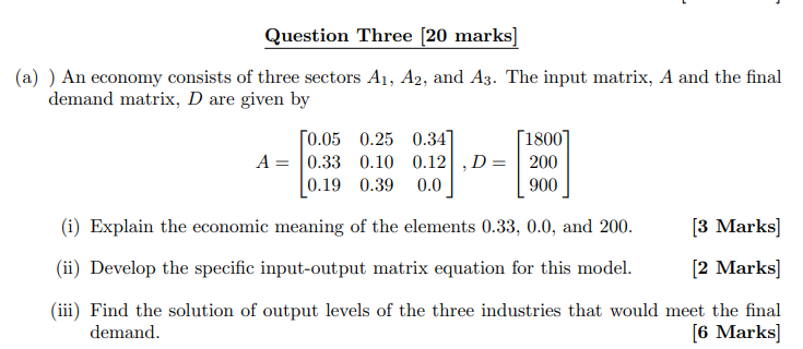 Question Three [20 marks] (a) ) An economy | StudyX