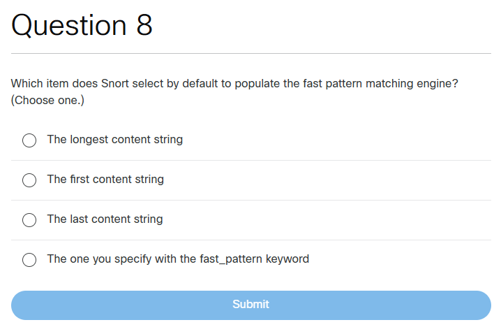 Question 8 Which item does Snort select by | StudyX