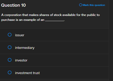 A corporation that makes shares of stock | StudyX