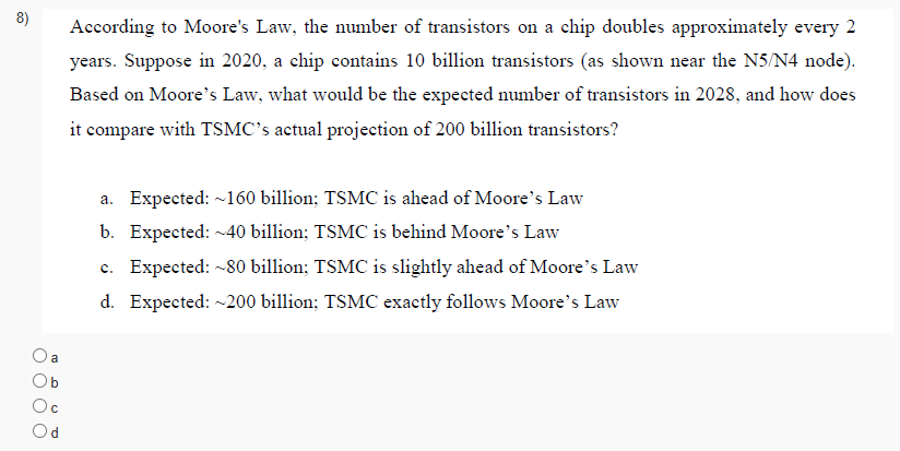According to Moore's Law, the number of | StudyX
