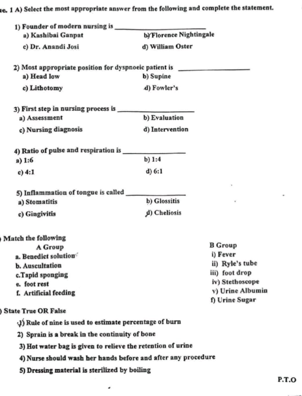 1 A) Select the most appropriate answer from | StudyX
