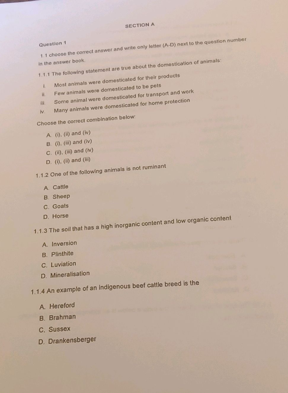 SECTION A 1.1 choose the correct answer and | StudyX