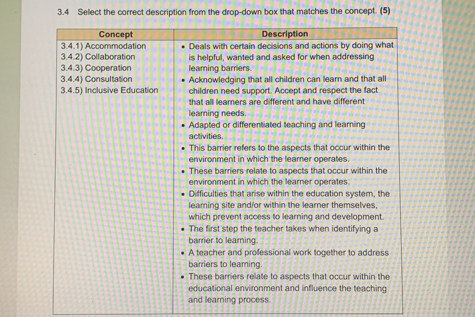 3.4 Select the correct description from the | StudyX