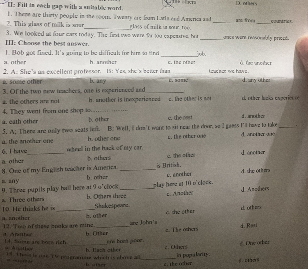 II: Fill in each gap with a suitable word. | StudyX