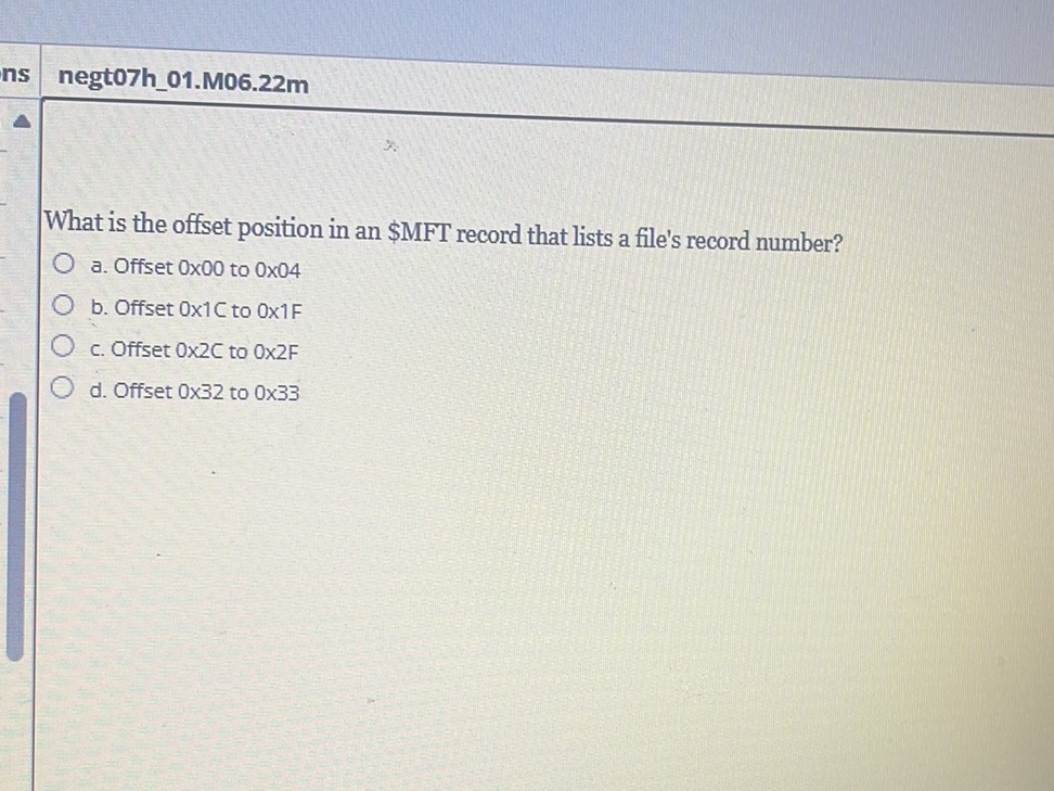 What is the offset position in an $MFT | StudyX