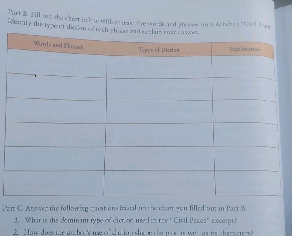 Part B. Fill out the chart below with at
