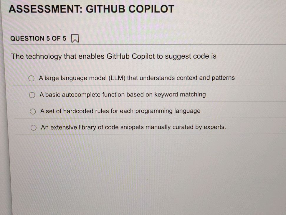ASSESSMENT: GITHUB COPILOT QUESTION 5 OF 5 | StudyX