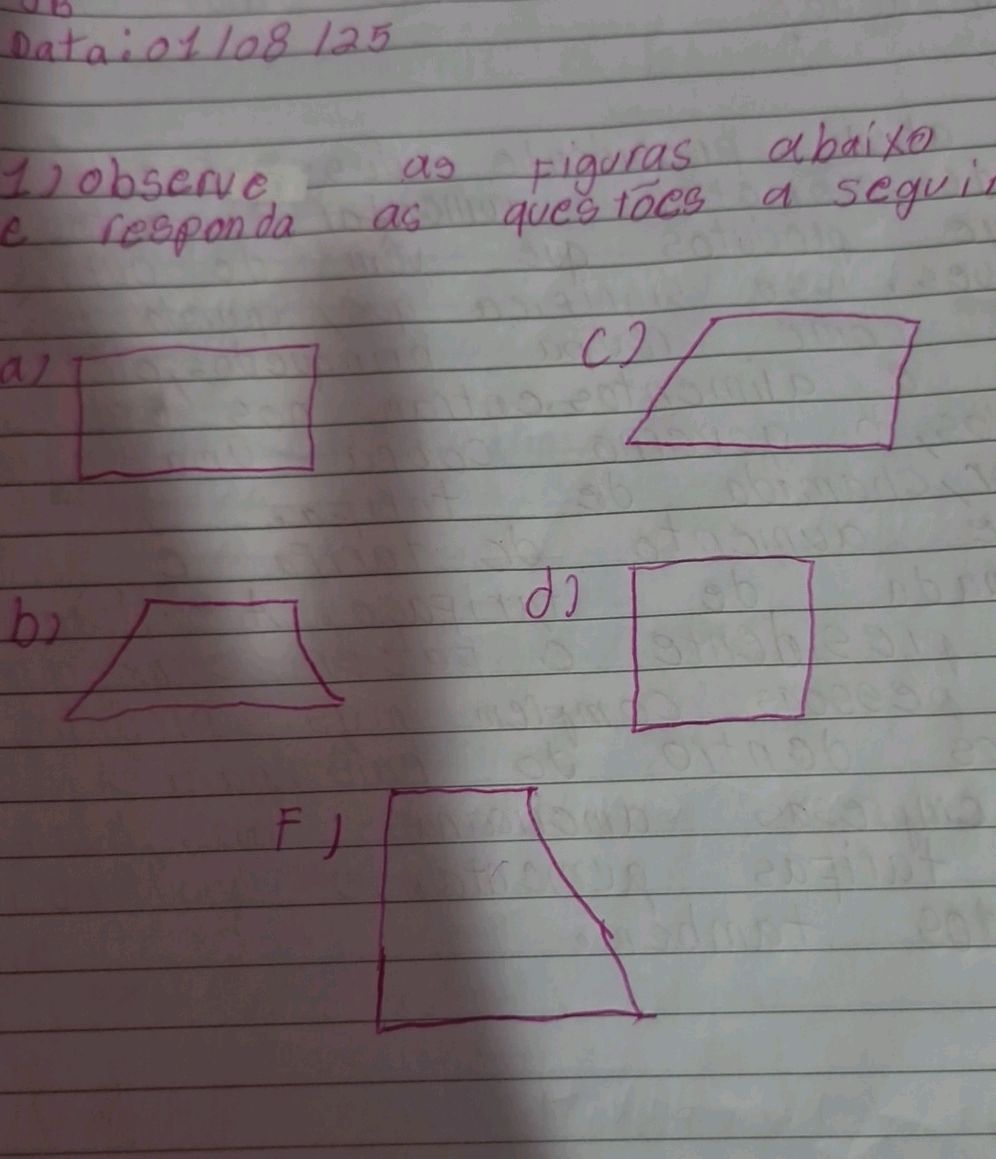 1) observe as figuras abaixo e responda as