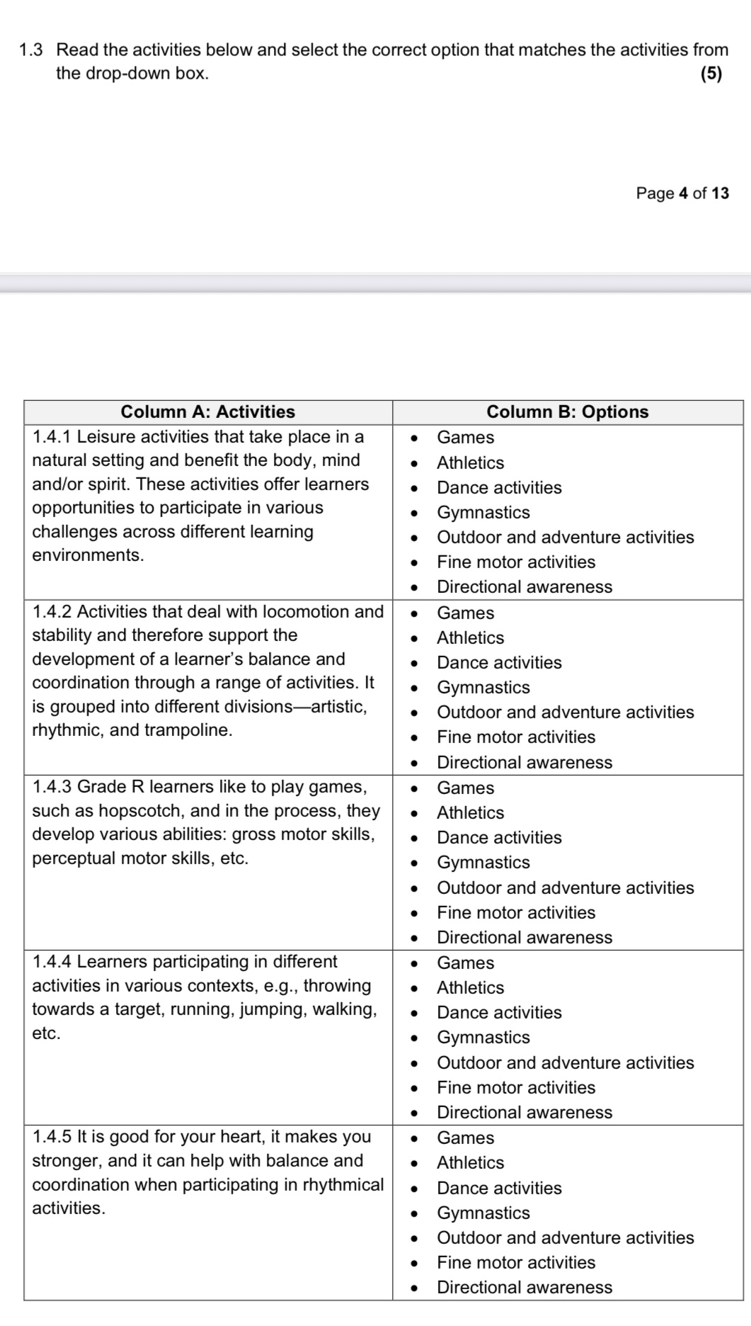 1.3 Read the activities below and select the