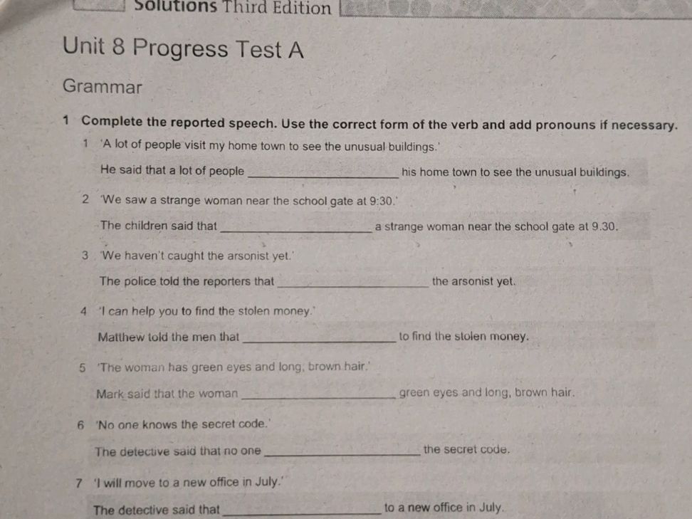 Solutions Third Edition Unit 8 Progress Test | StudyX