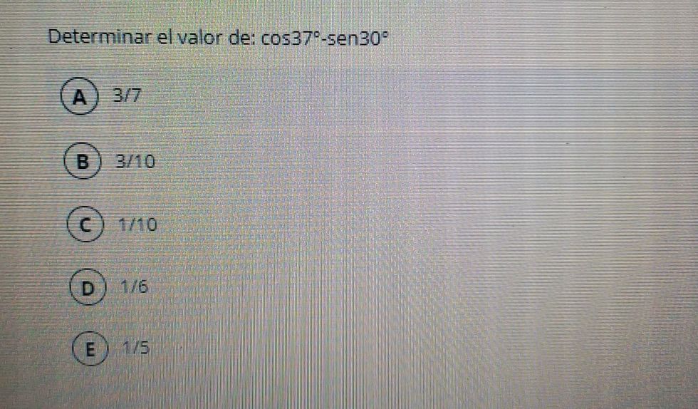 Determinar el valor de: $ 37^ - 30^ $ A) 3/7