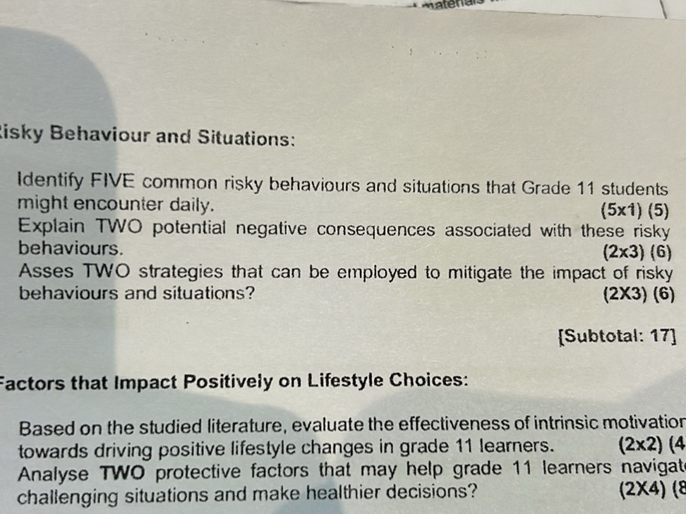 Common And Risky isky Behaviour and Situations: Identify FIVE | StudyX