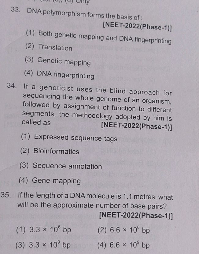 33. DNA polymorphism forms the basis of: | StudyX