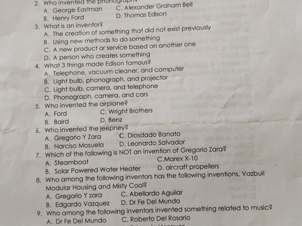 2. Who invented the A. George Eastman C. | StudyX