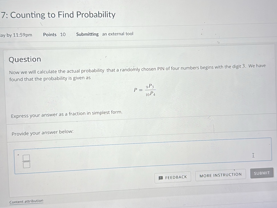 7: Counting to Find Probability lay by $11: | StudyX