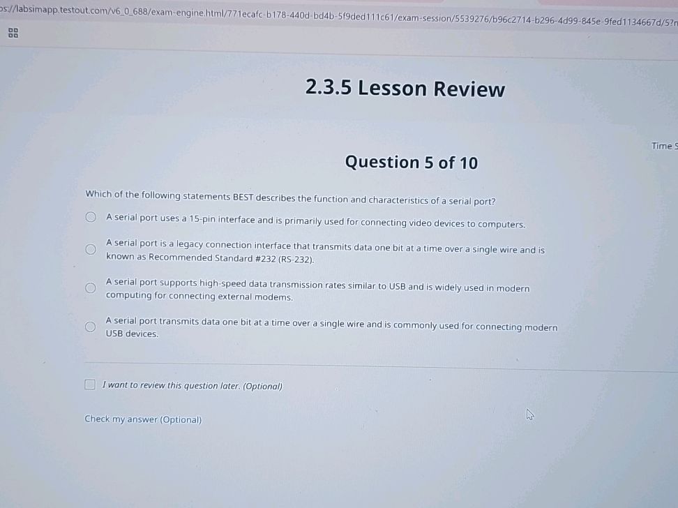 2.3.5 Lesson Review Time Question 5 of 10