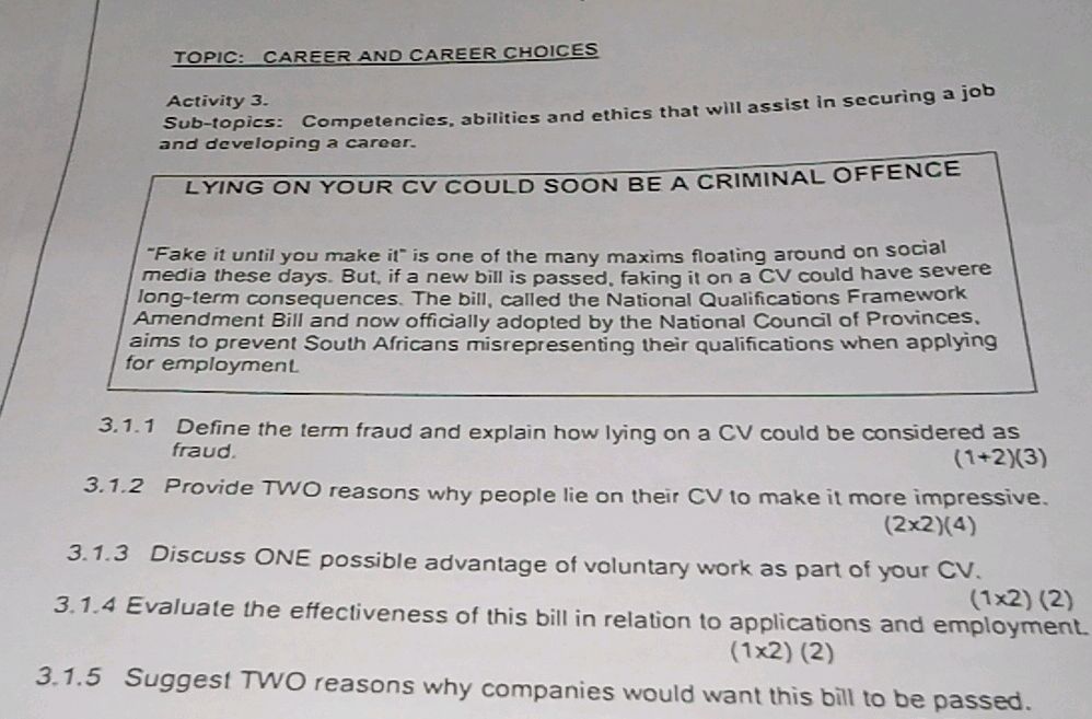 TOPIC: CAREER AND CAREER CHOICES Sub-topics: | StudyX