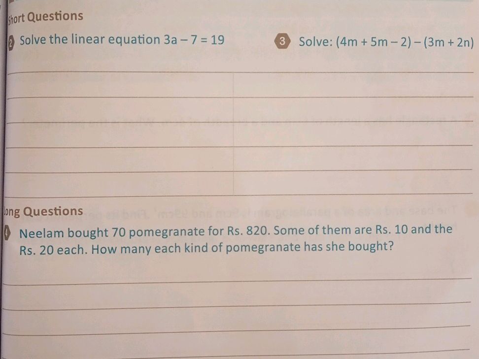 Solve the linear equation $3a - 7 = 19$ | StudyX