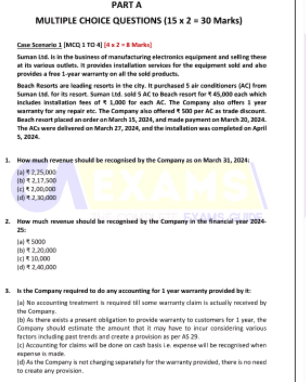 PART A MULTIPLE CHOICE QUESTIONS (15 x 2 = | StudyX