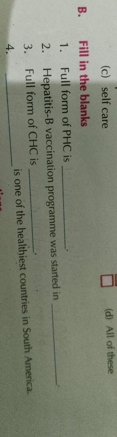 B. Fill in the blanks 1. Full form of PHC | StudyX
