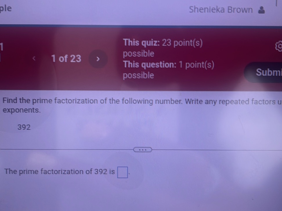 Shenieka Brown This quiz: 23 point(s) 1 of | StudyX