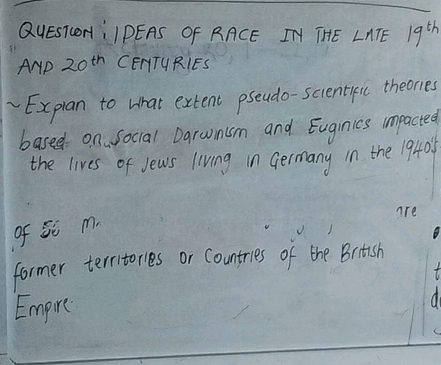 QUESTION : IDEAS OF RACE IN THE LATE 19th
