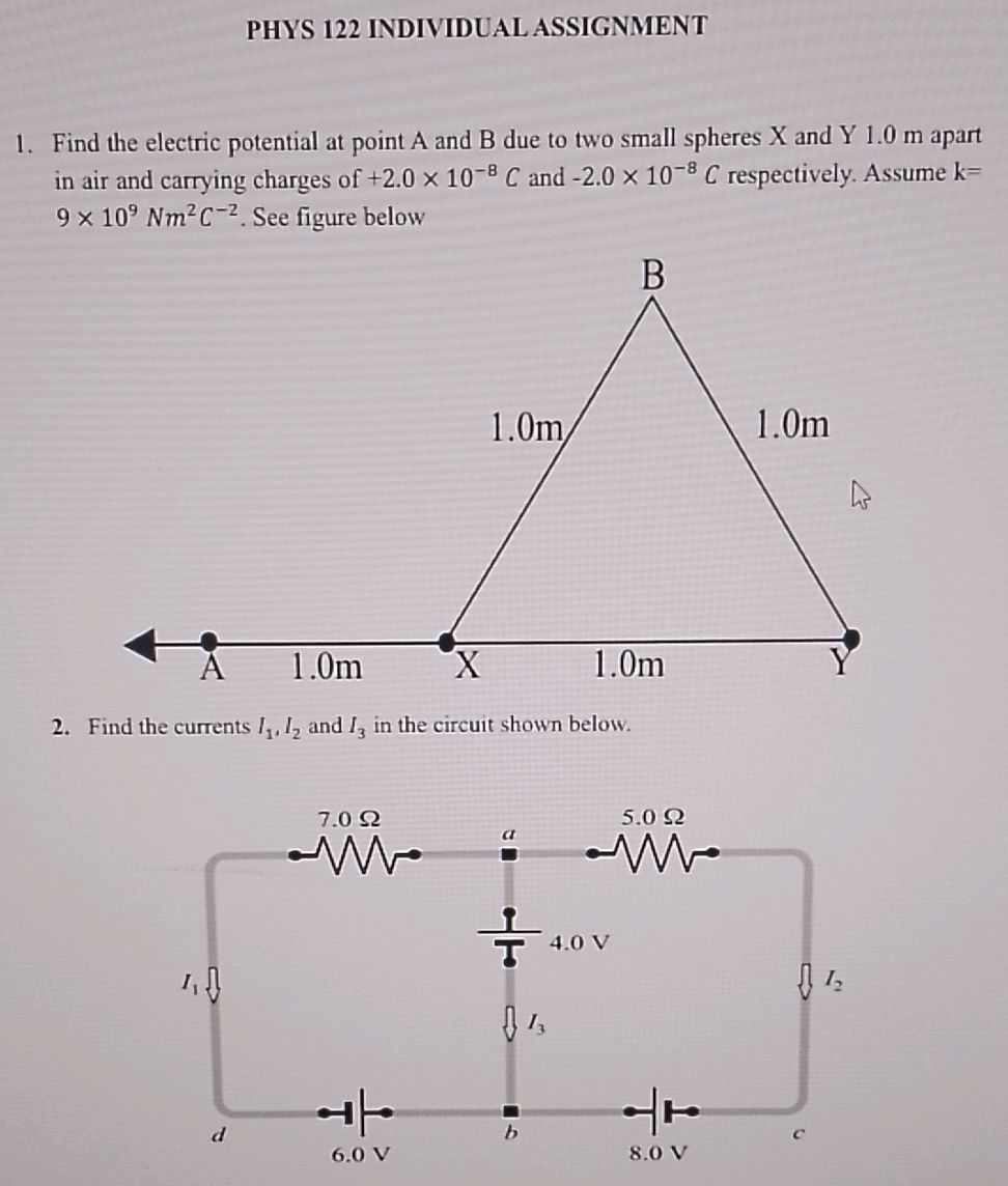 Find the electric potential at point A and B