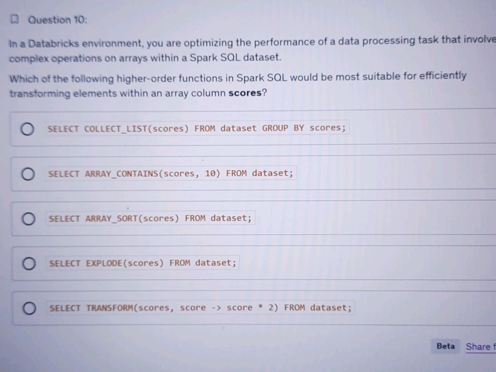 Databricks Questions Question 10: In a Databricks environment,