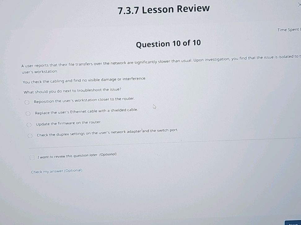 7.3.7 Lesson Review Time Spent Question 10