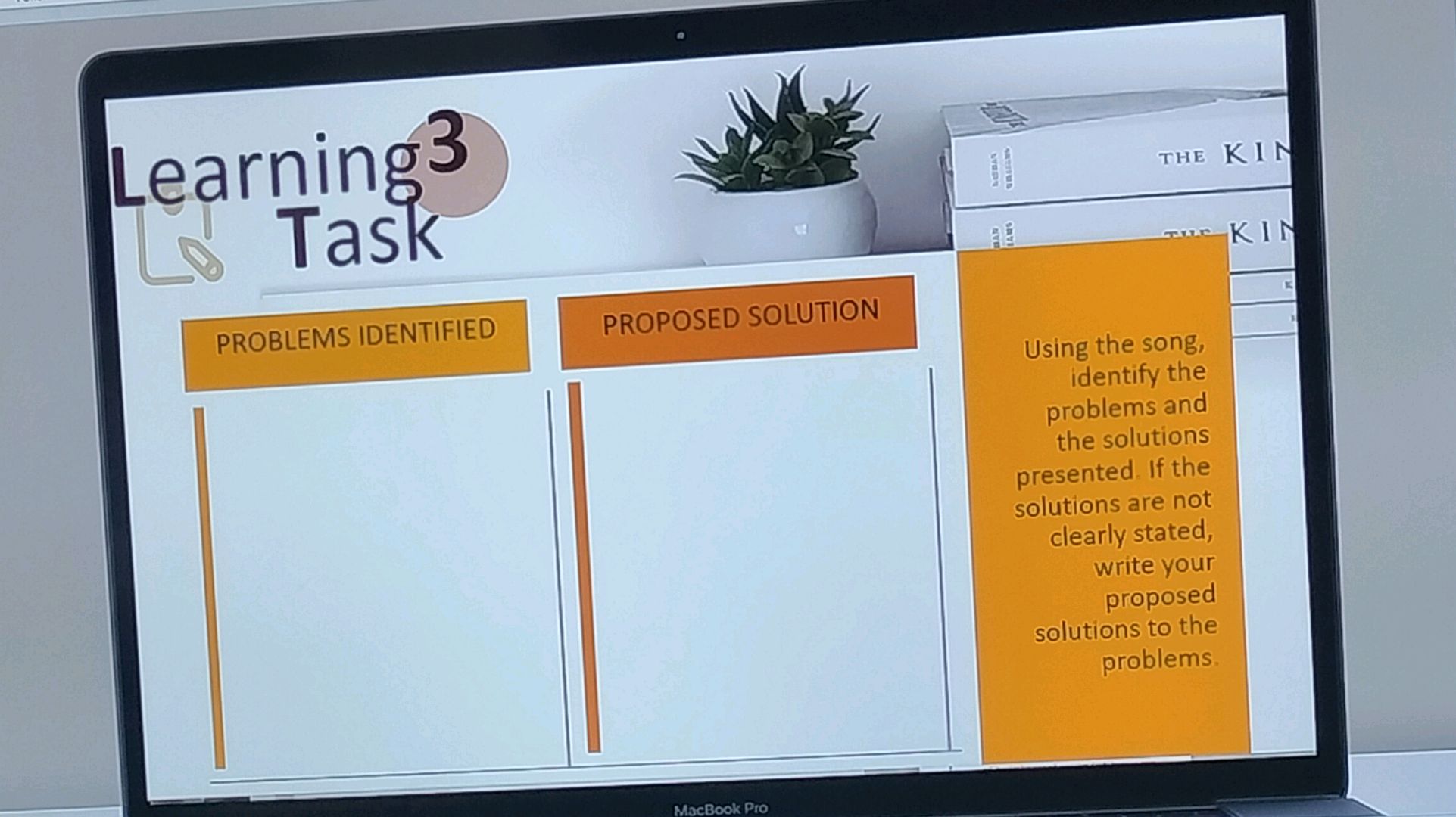 Using the song, identify the problems and