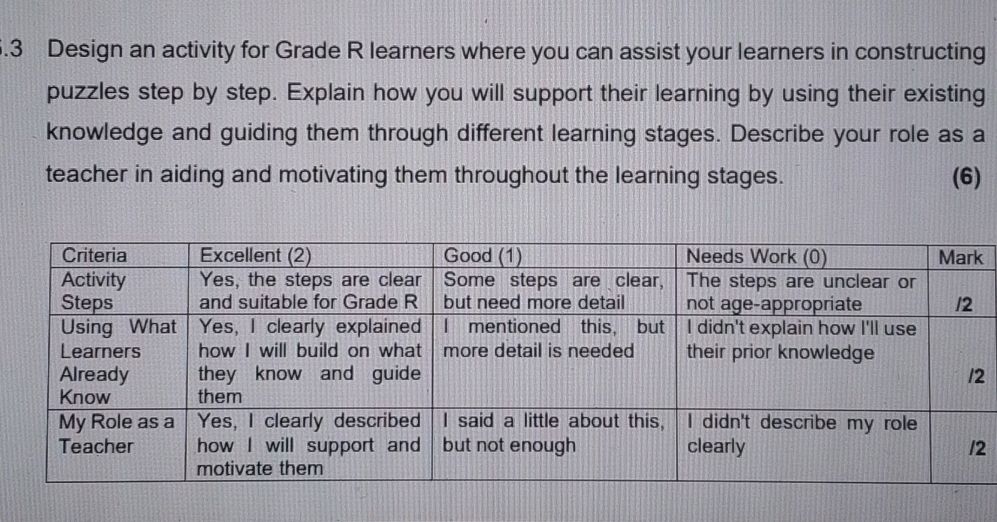 3 Design an activity for Grade R learners | StudyX