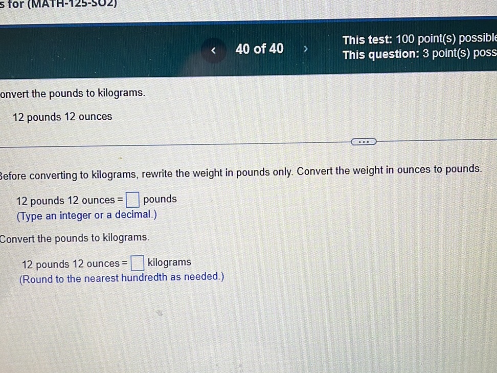 40 of 40 This test: 100 point(s) possible | StudyX