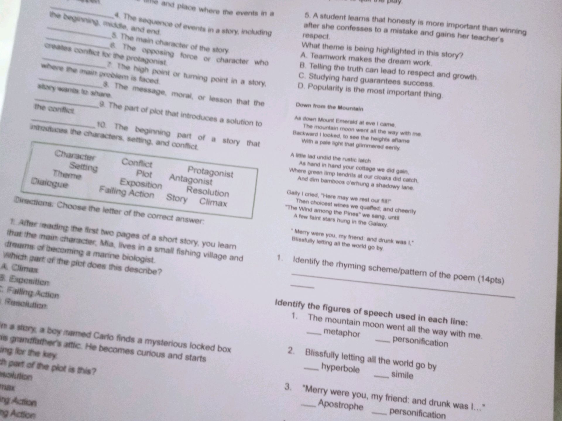 The sequence of events in a story, including