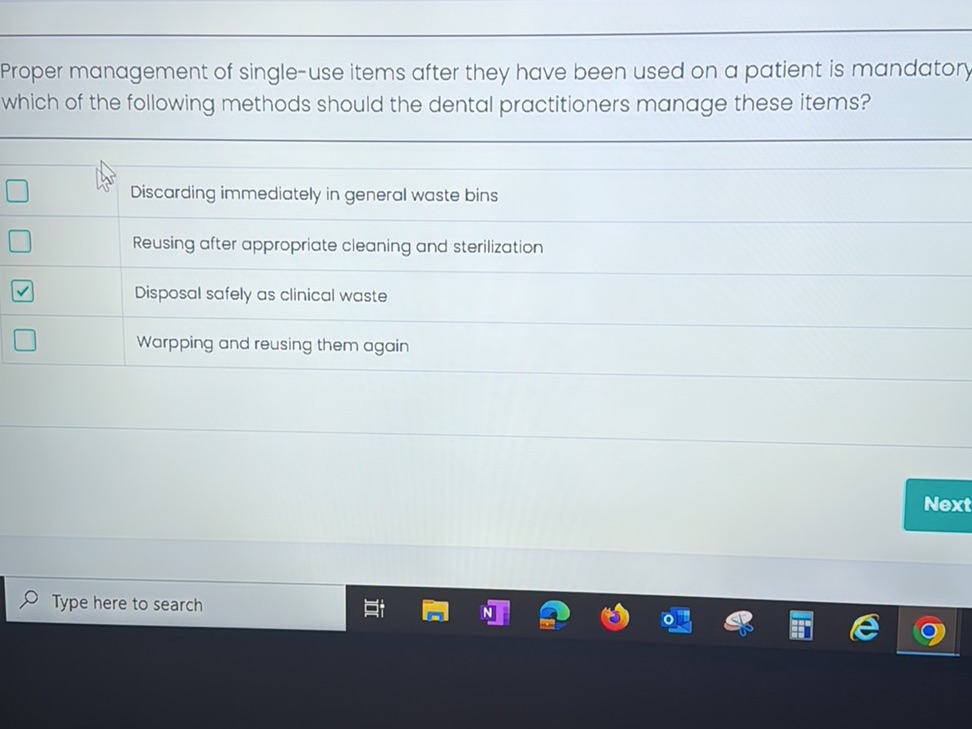 Proper management of single-use items after | StudyX