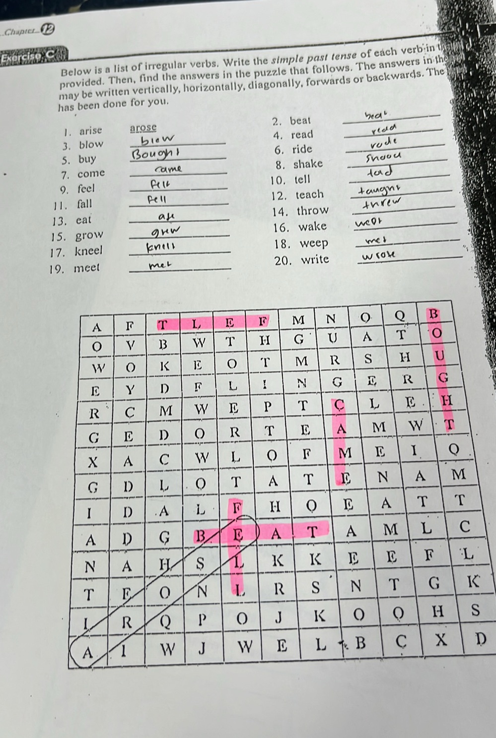Below is a list of irregular verbs. Write | StudyX