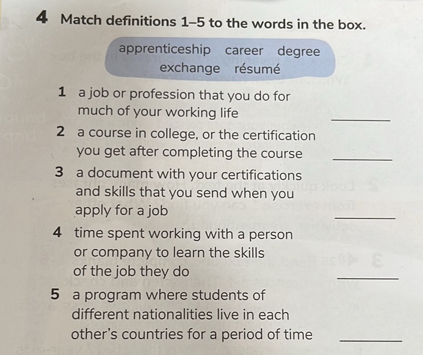 4 Match definitions 1–5 to the words in the | StudyX