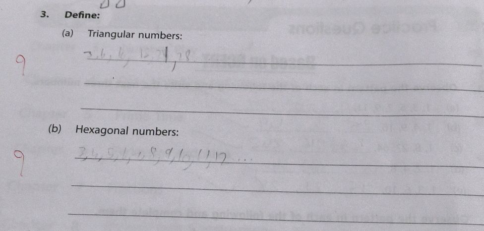 3. Define: (a) Triangular numbers: 3, 6, 1, | StudyX