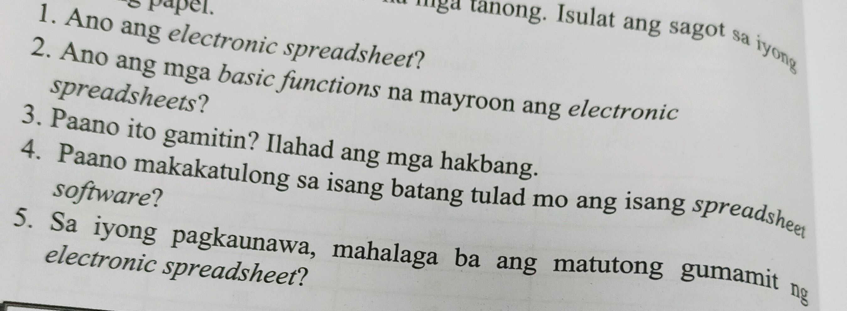 Ano Ba Ang Computer 1. Ano ang electronic spreadsheet? lanong. | StudyX