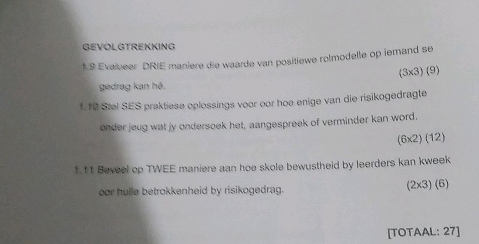 Positiewe Rolmodelle 1.9 Evalueer DRIE maniere die waarde van | StudyX