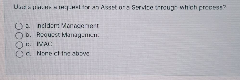 Users places a request for an Asset or a