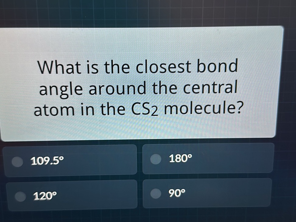 What is the closest bond angle around the | StudyX