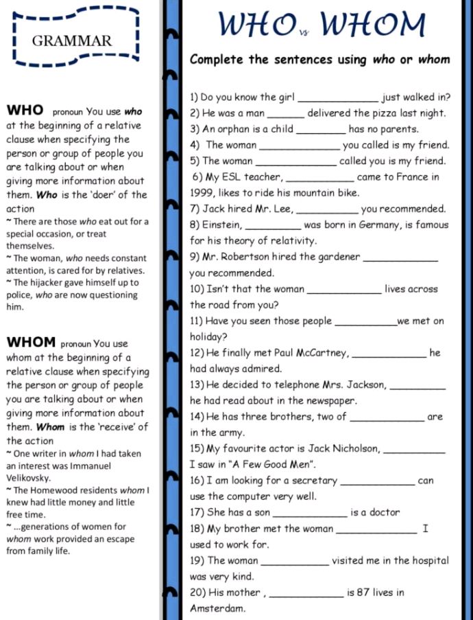 Complete the sentences using who or whom 1) | StudyX