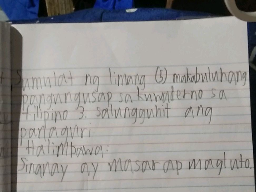 Sumulat ng limang (5) makabuluhang | StudyX