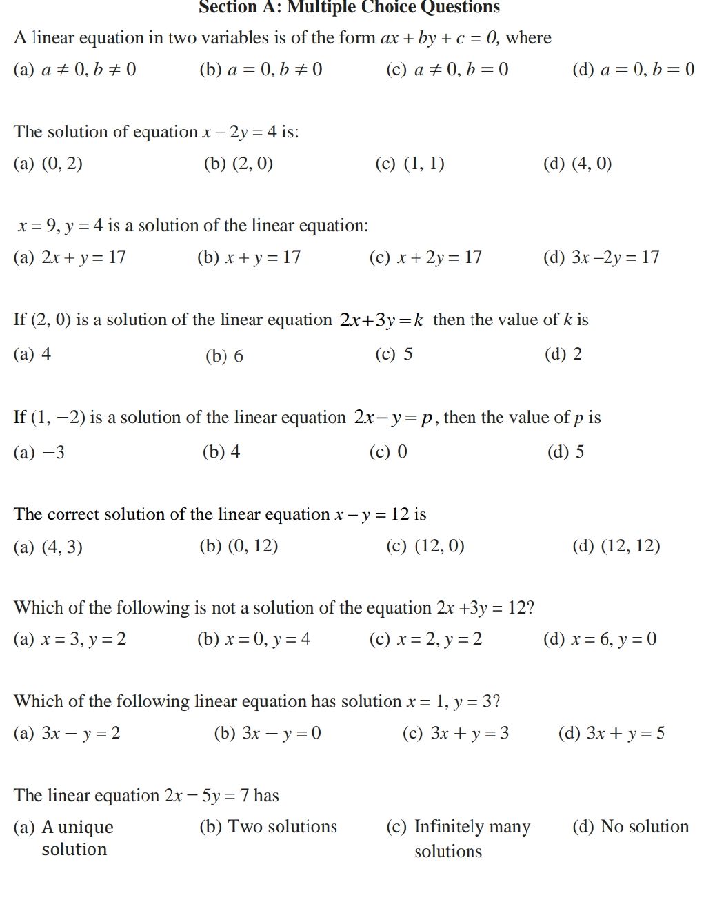 Section A: Multiple Choice Questions A | StudyX