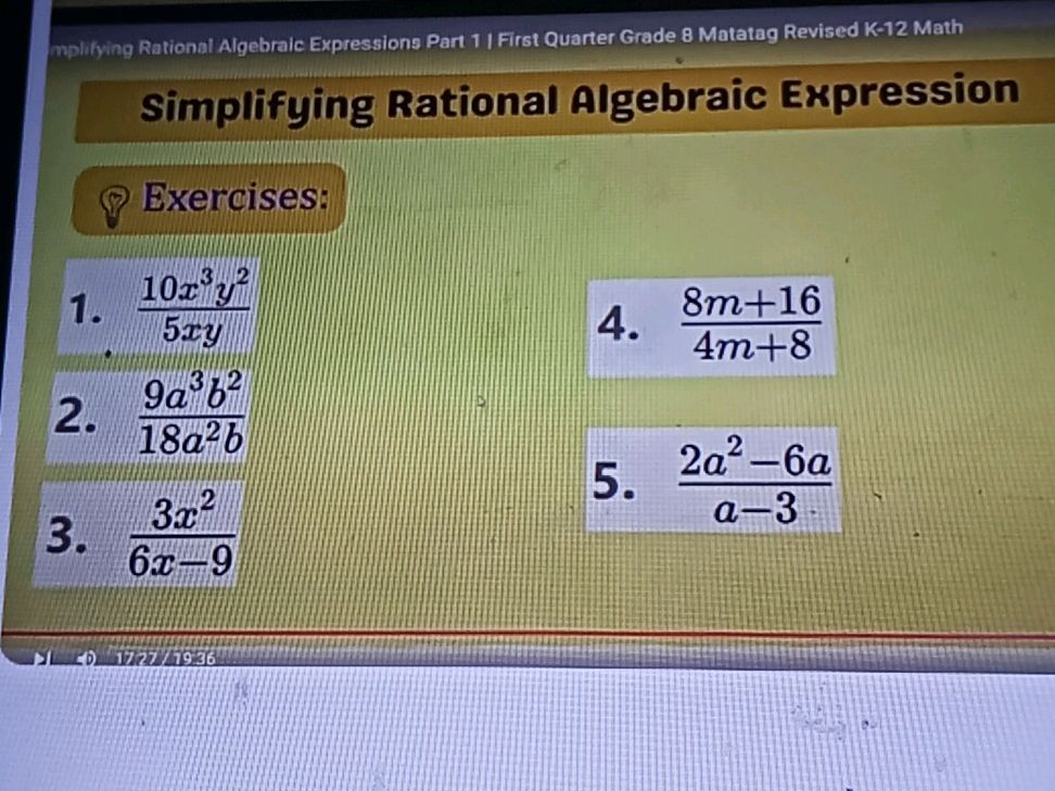 mplifying Rational Algebraic Expressions | StudyX